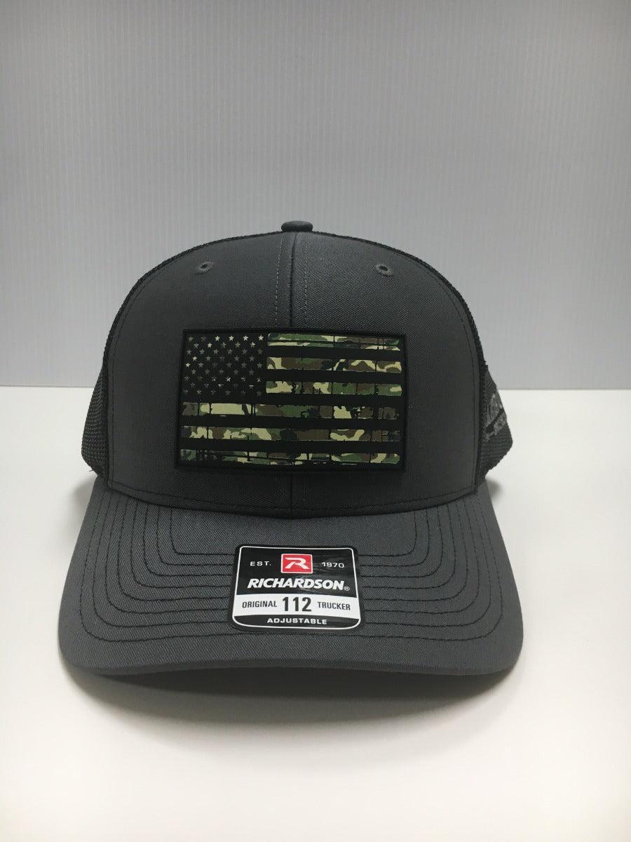 Richardson Charcoal Camo Flag Trucker Hat 112-CHBLK-CAMOF