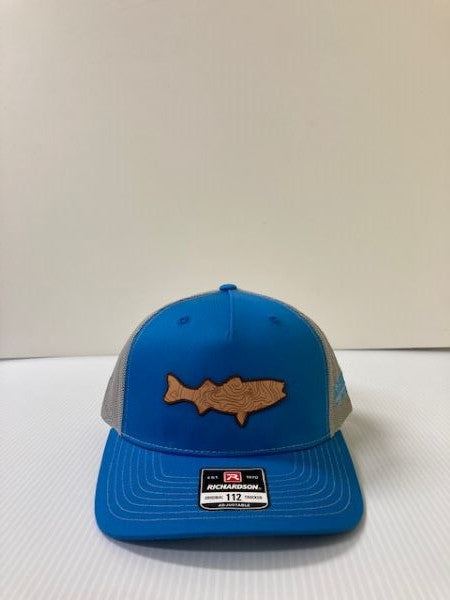 Richardson Cobalt Blue/Grey Original 112 Trucker Hat with Topo Fish Patch 112FPCOBLGRFISH