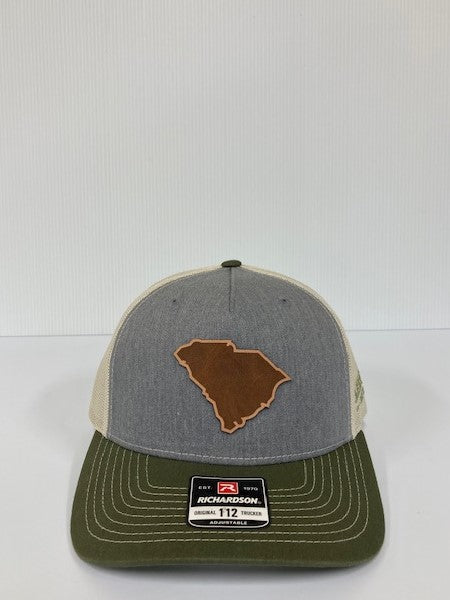 Richardson Grey/Birch/Olive 112 Original Trucker Hat with SC Leather Patch 112FP-HGBIOL-SC
