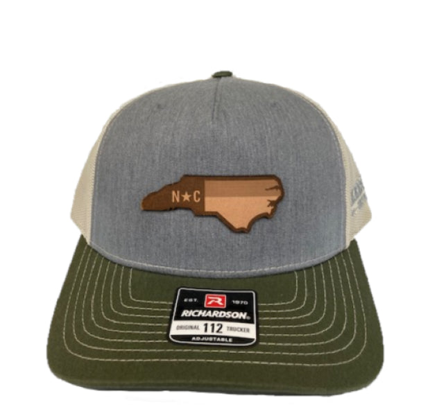 Richardson Heather Grey/Birch/Olive 112 Original Trucker Hat with NC Leather Patch 112FPHGBIAONCHP