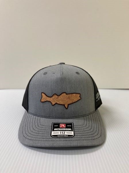 Richardson Heather Grey/Black Original 112 Trucker Hat with Topo Fish Patch 12FP-HGB-FISH