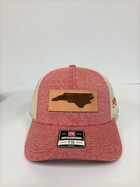 Richardson Heather Red with Cream Mesh Back Trucker Ball Cap with Leather Patch 115CH-REHBI-NC