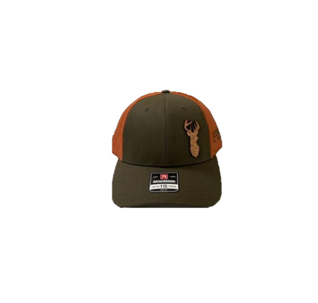 Richardson Loden and Orange Low Pro 115 Trucker Hat with Topo Buck Patch 115-DLJA-BUCK