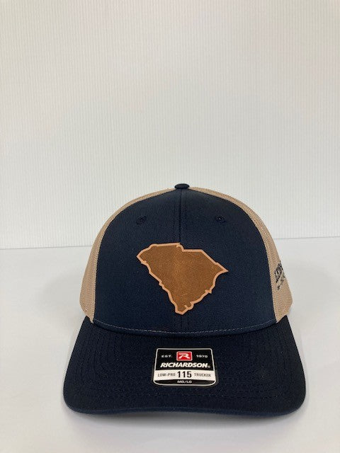 Richardson Navy/Khaki 115 Low-Pro Trucker Hat with SC Leather Patch 115-NK-SC