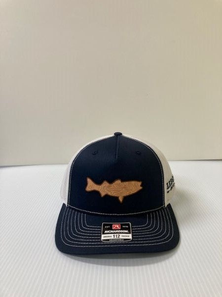 Richardson Navy/White Original 112 Trucker Hat with Topo Fish Patch 112FP-NW-FISH