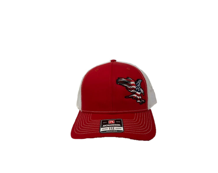Richardson Red/White 112 Original Trucker Hat with Eagle USA Patch 112-REW-EAGAMB