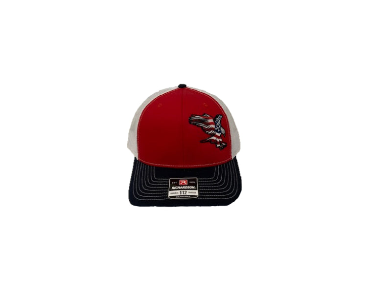 Richardson Red/White/Navy 112 Original Trucker Hat with Eagle USA Patch 112-REWN-EAGEMB