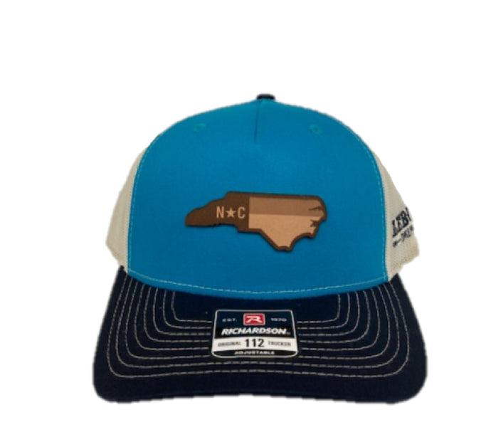 Richardson Teal/Birch/Navy 112 Original Trucker Hat with NC Leather Patch 112FPBLTBINNCHP