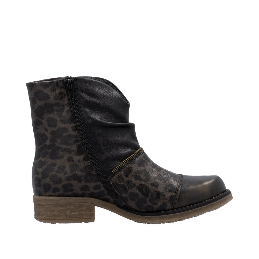 Rieker Antik/Grau/Schwarz (Black/Grey/Leopard) Fee Women's Zip Boots 79654-45