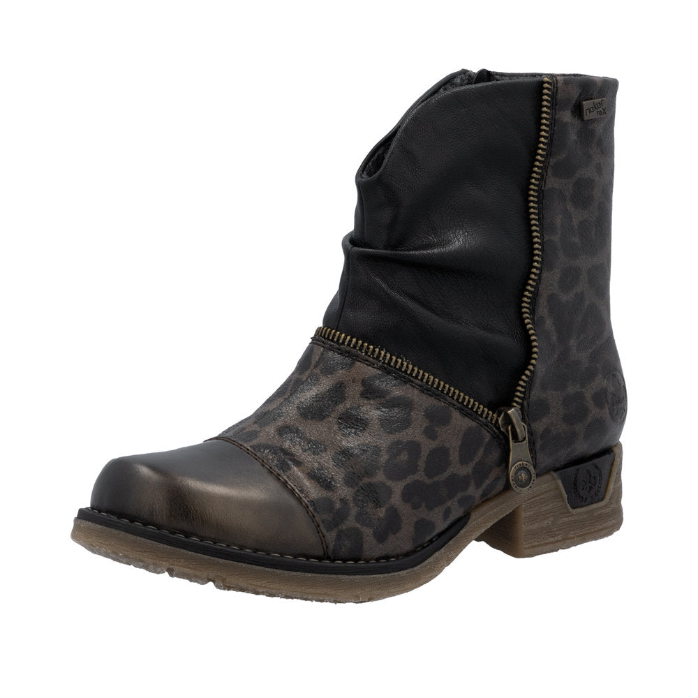 Rieker Antik/Grau/Schwarz (Black/Grey/Leopard) Fee Women's Zip Boots 79654-45
