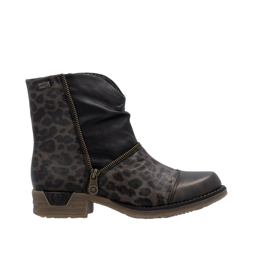 Rieker Antik/Grau/Schwarz (Black/Grey/Leopard) Fee Women's Zip Boots 79654-45