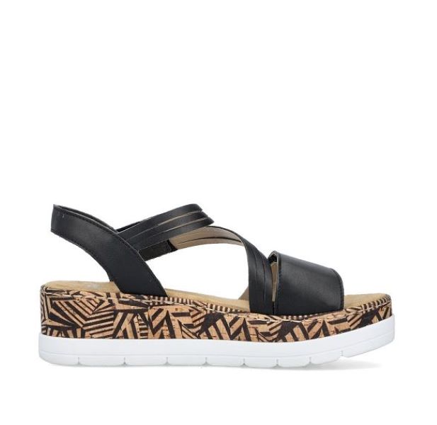 Rieker Black 2 Strap Wedge Women's Sandals V3964-01