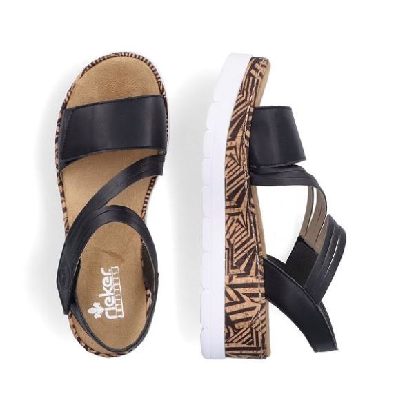 Rieker Black 2 Strap Wedge Women's Sandals V3964-01