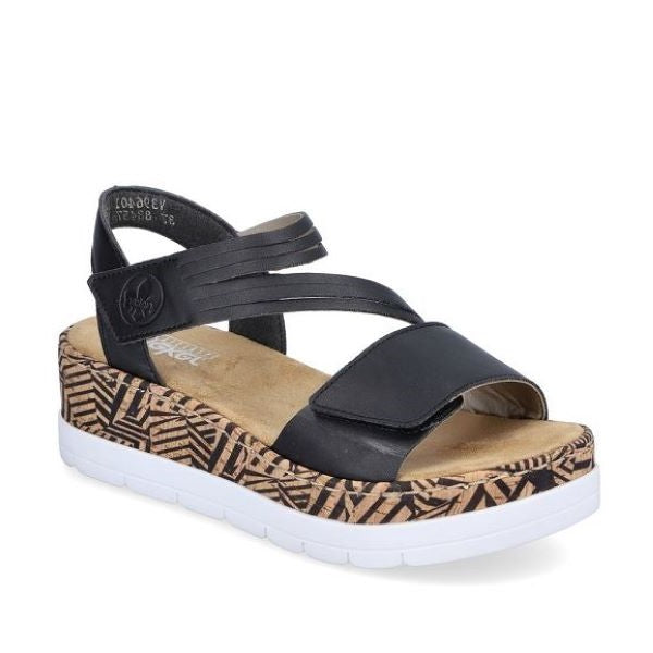 Rieker Black 2 Strap Wedge Women's Sandals V3964-01