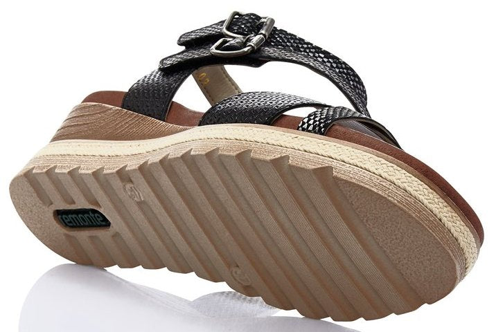 Rieker Black Ankle Strap Wedge Comfort Womens Sandals D6356-02