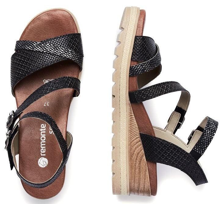 Rieker Black Ankle Strap Wedge Comfort Womens Sandals D6356-02