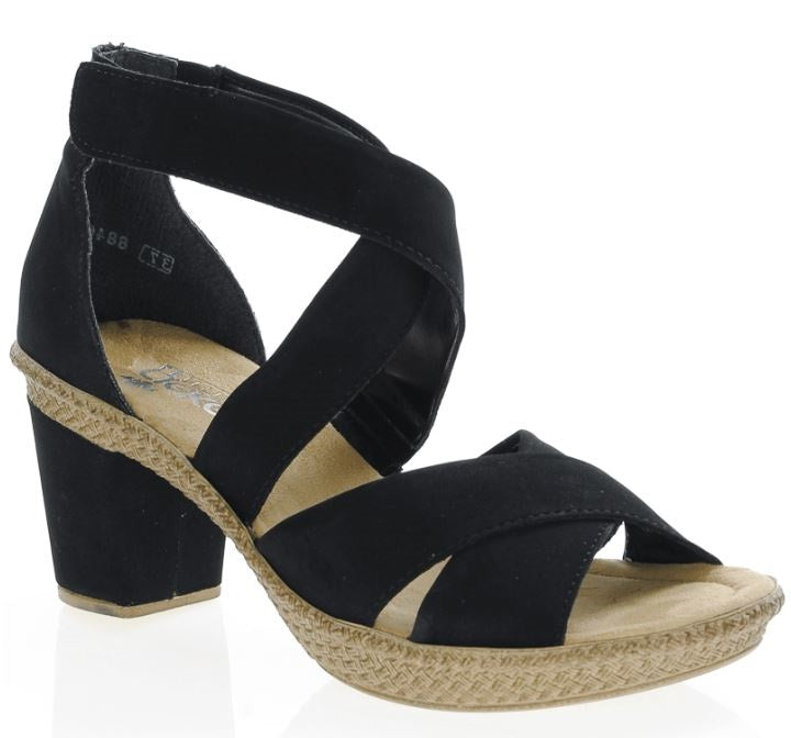 Rieker Black Block Heeled Womens Adjustable Strap Sandals 66579-00