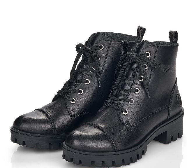 Rieker Black Cap Toe Leather Womens Boots 75722-00