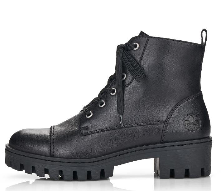 Rieker Black Cap Toe Leather Womens Boots 75722-00