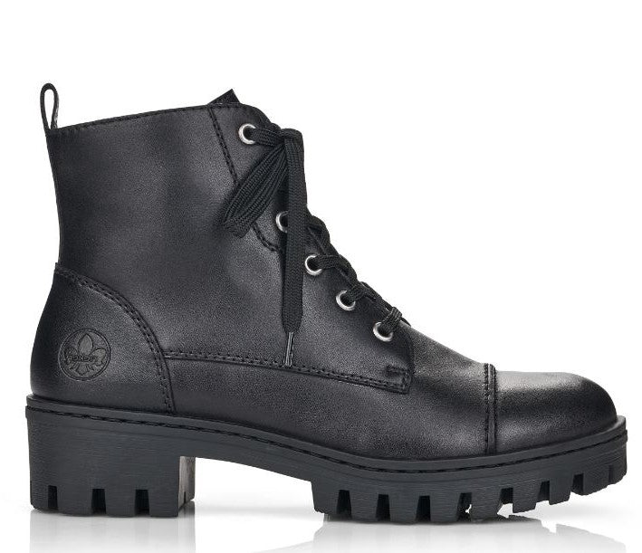 Rieker Black Cap Toe Leather Womens Boots 75722-00