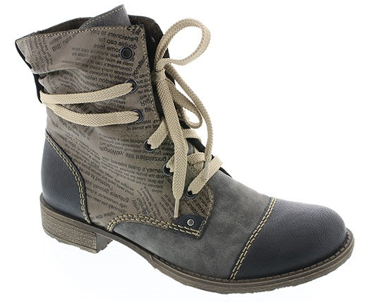 Rieker Blue Lace-Up Look with Zipper Inside Womens Short Boot 70822-15