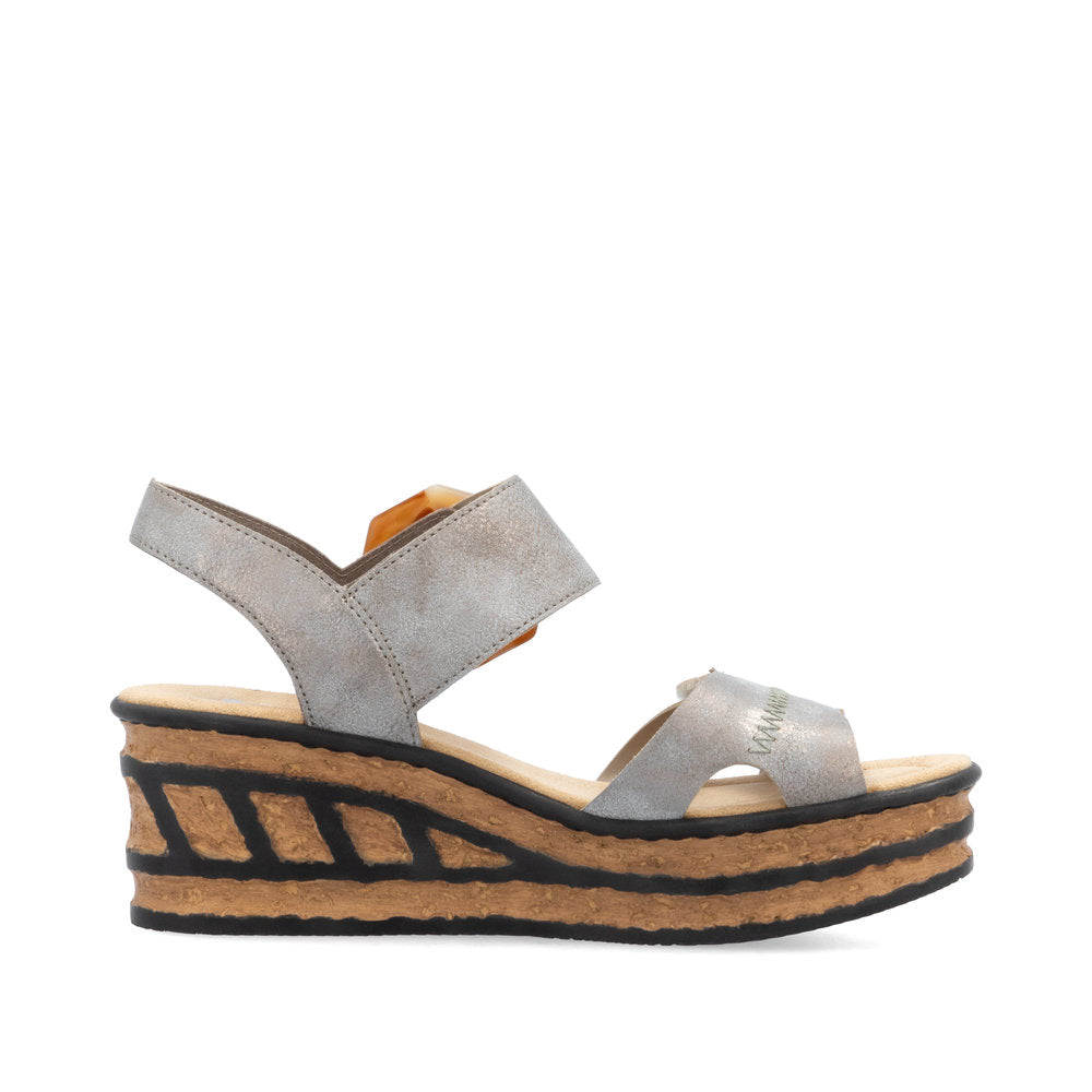 Rieker Grey/Cayenne Rose 76 Women's Wedge Sandals 68176-40