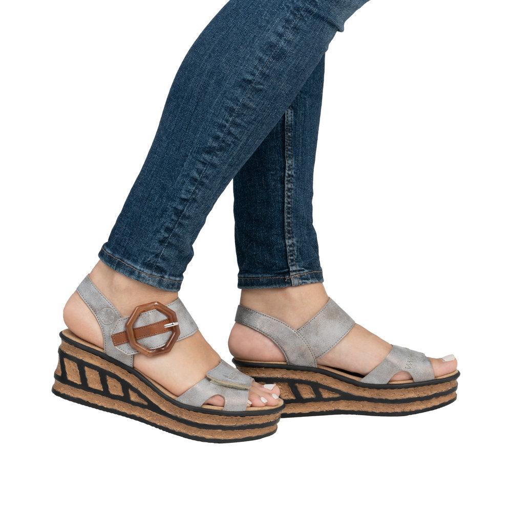 Rieker Grey/Cayenne Rose 76 Women's Wedge Sandals 68176-40