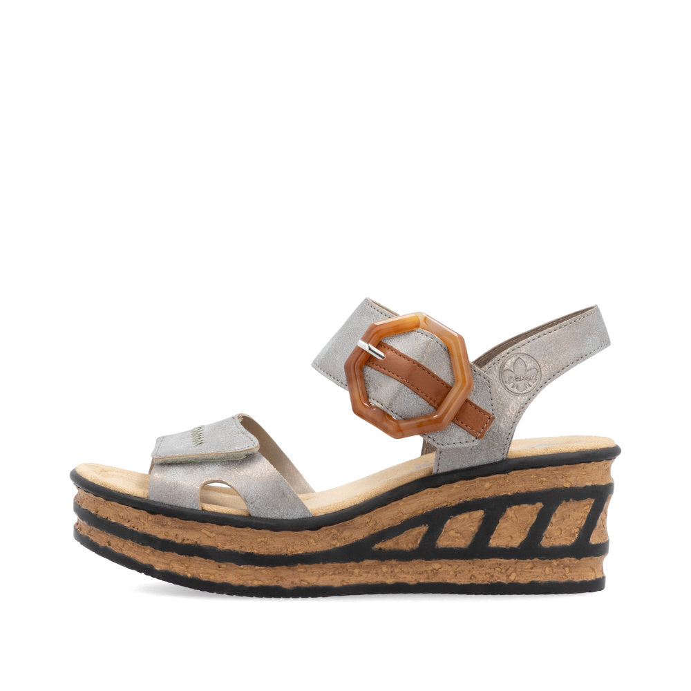 Rieker Grey/Cayenne Rose 76 Women's Wedge Sandals 68176-40