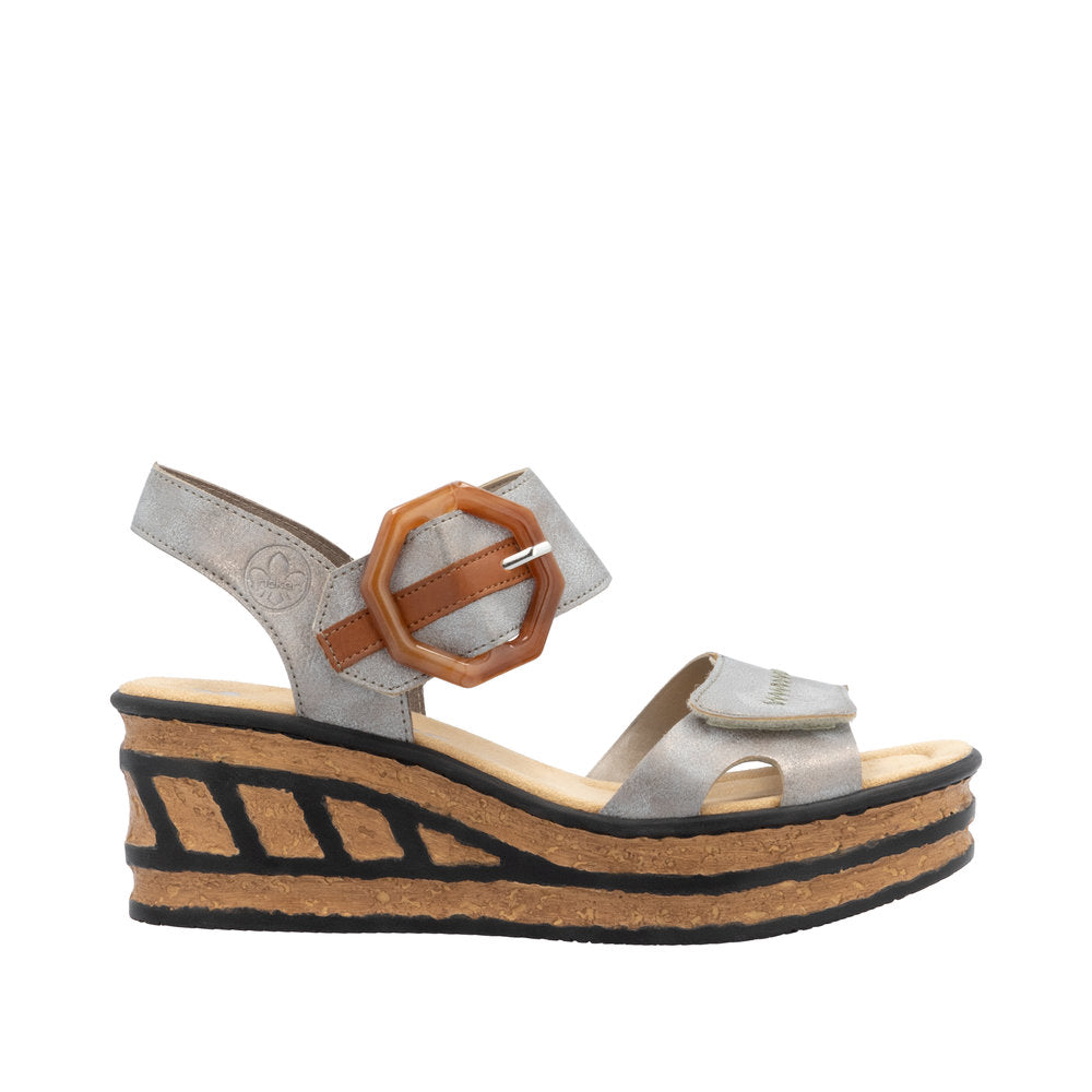 Rieker Grey/Cayenne Rose 76 Women's Wedge Sandals 68176-40