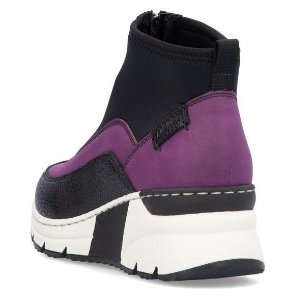 Rieker Purple/Black Kitty Womens Wedge Comfort Front Zipper Boots N6352-30