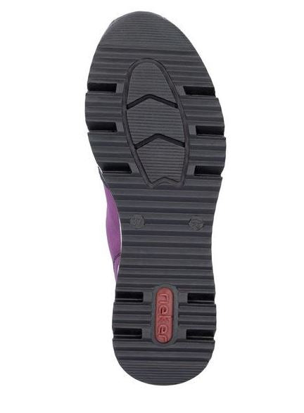 Rieker Purple/Black Kitty Womens Wedge Comfort Front Zipper Boots N6352-30