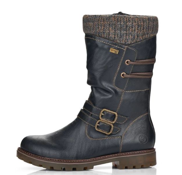 Rieker Remonte Black Kaduna Moto Style Mid Calf Womens Boots D8478-01