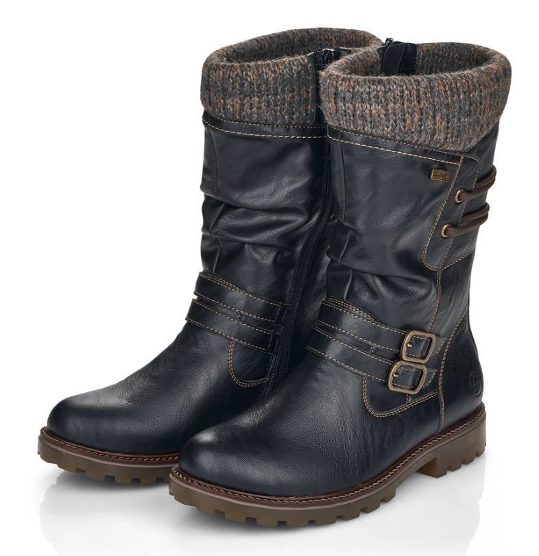 Rieker Remonte Black Kaduna Moto Style Mid Calf Womens Boots D8478-01