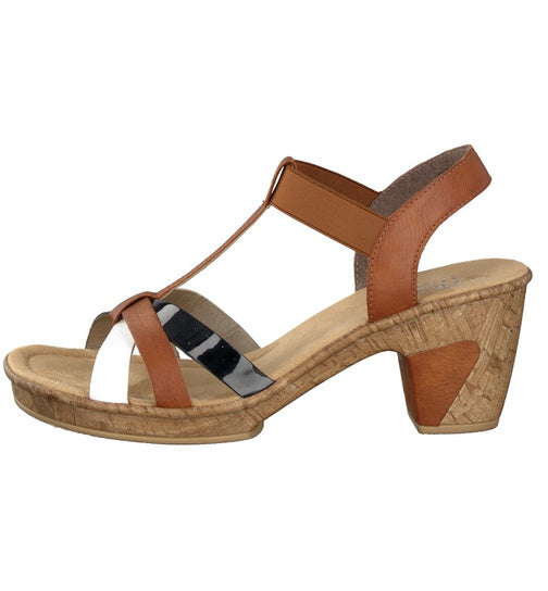 Rieker Tan/Black/White Womens Sandal 69790-80