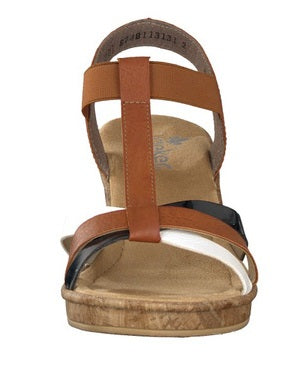 Rieker Tan/Black/White Womens Sandal 69790-80
