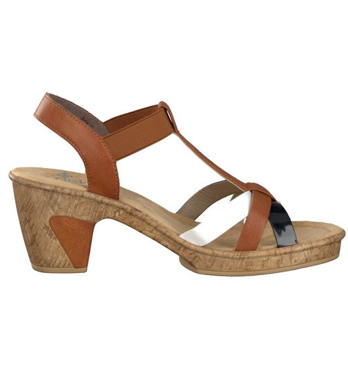 Rieker Tan/Black/White Womens Sandal 69790-80