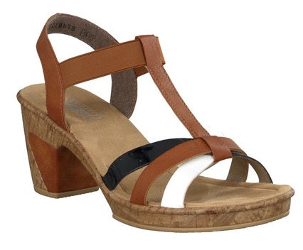 Rieker Tan/Black/White Womens Sandal 69790-80