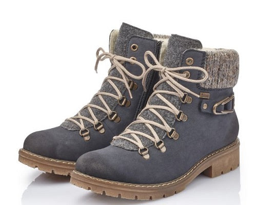 Rieker Women's Blue Lace-Up Fashion Comfort Ankle Boots Y9131-14