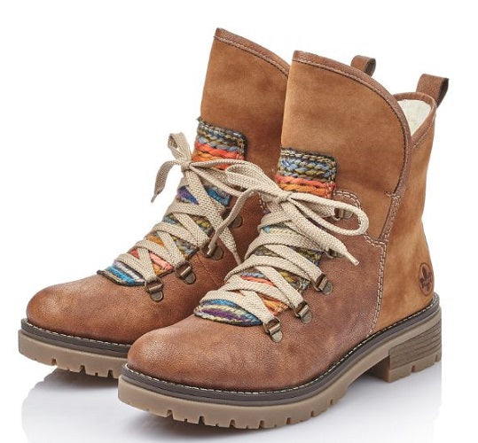 Rieker Women's Brown Lace-Up Fashion Ankle Boot 70733-22