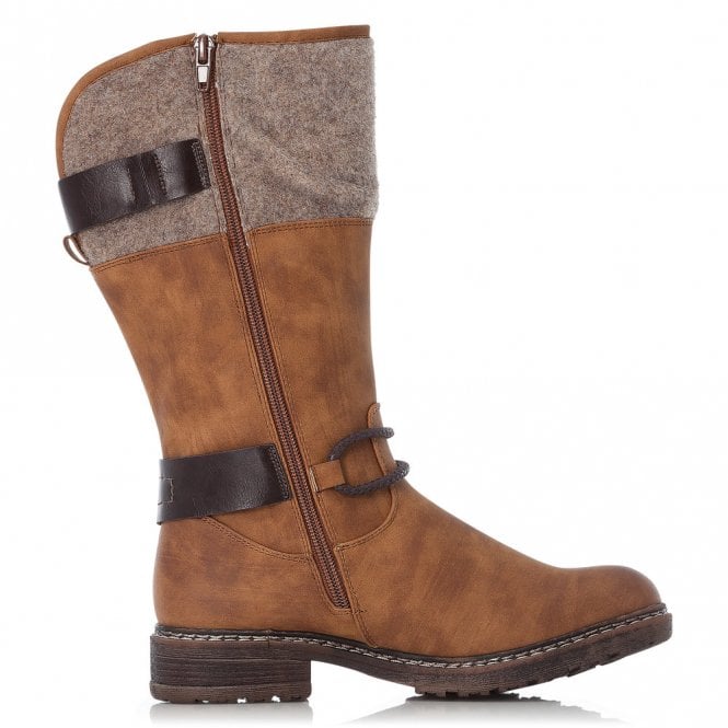 Rieker Wood Brown Dominika Zip Up Calf Length Womens Boots 94774-22
