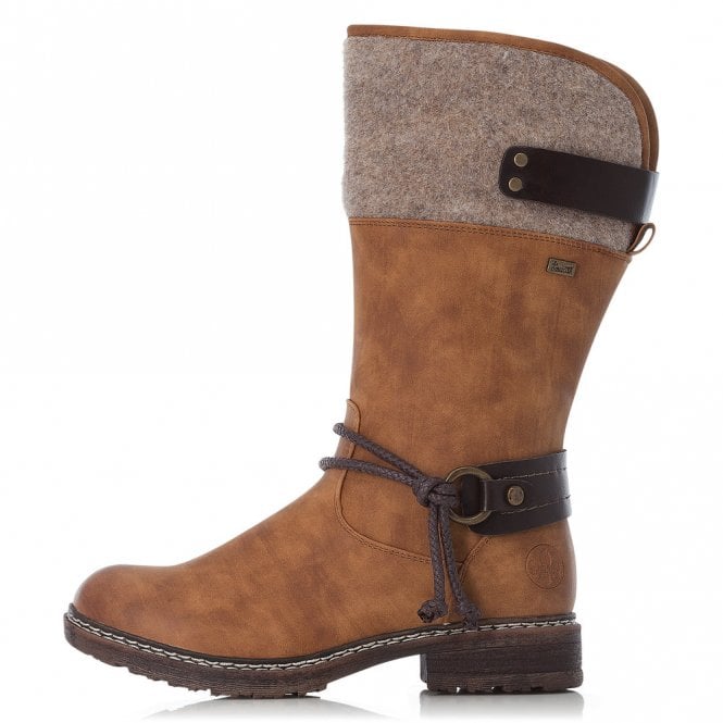Rieker Wood Brown Dominika Zip Up Calf Length Womens Boots 94774-22