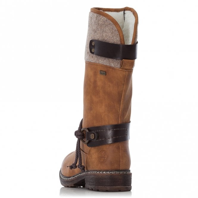 Rieker Wood Brown Dominika Zip Up Calf Length Womens Boots 94774-22