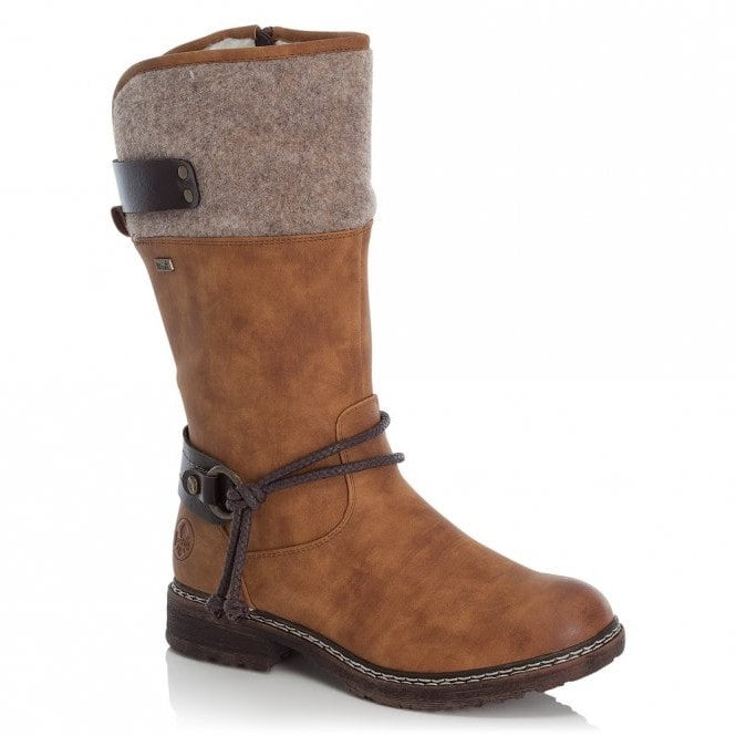 Rieker Wood Brown Dominika Zip Up Calf Length Womens Boots 94774-22