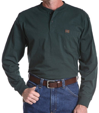 Riggs Workwear Long Sleeve 2-Button Henley Wrangler Mens Shirts