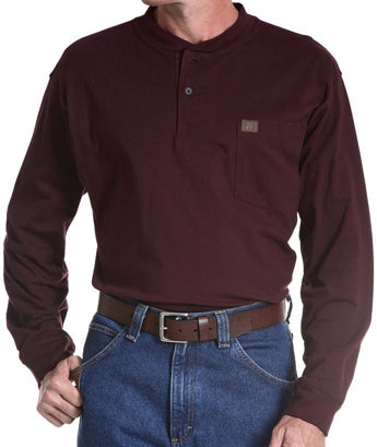 Riggs Workwear Long Sleeve 2-Button Henley Wrangler Mens Shirts