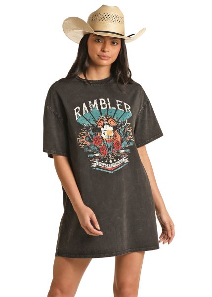Rock and Roll Cowgirl Black Rambler Women's Oversized Tee Dress RRWT21ROYC