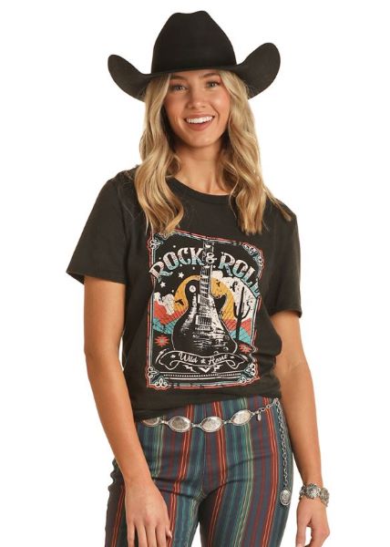 Rock and Roll Cowgirl Black Rock & Roll Wild at Heart Women's Short Sleeve Tee Shirt RRWT21R0CE