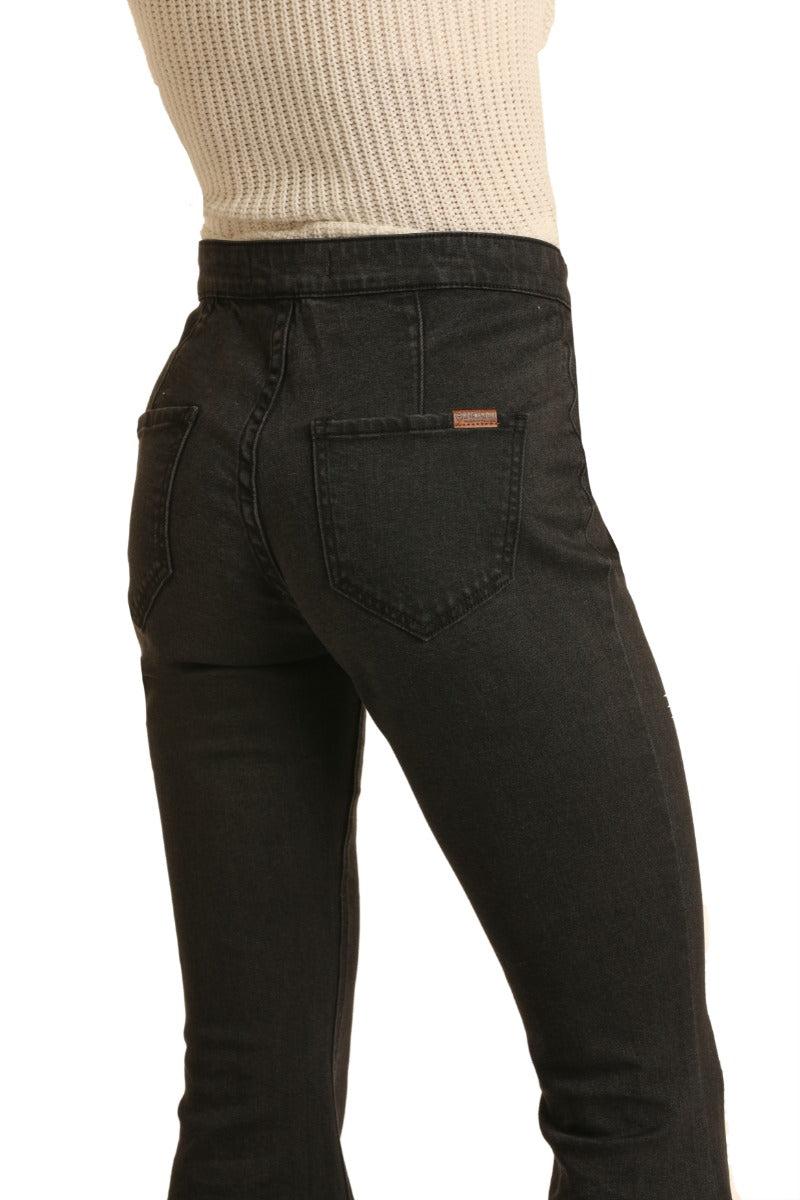 Rock And Roll Cowgirl Denim Black High Rise Pull On Bell Bottom Jeans WPB1656