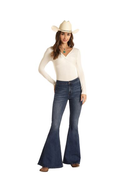 Rock and Roll Cowgirl High Rise Medium Wash Womens Bell Bottom Jeans WPB3508