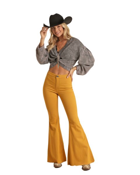 Rock and Roll Cowgirl Honey Mustard High Rise Bell Bottom Jeans RRWD7PRZR9